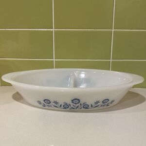 Vintage “Blue Cornflower” Divided Casserole Dish – Mid-Century